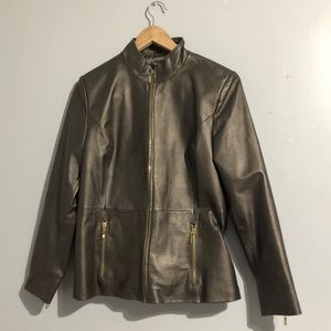 Metallic Terry Lewis Genuine Leather Jacket C1